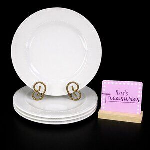 Royal Norfolk Greenbrier DOUBLE BEADED EDGE White Smooth Dinner Plates Set of 4